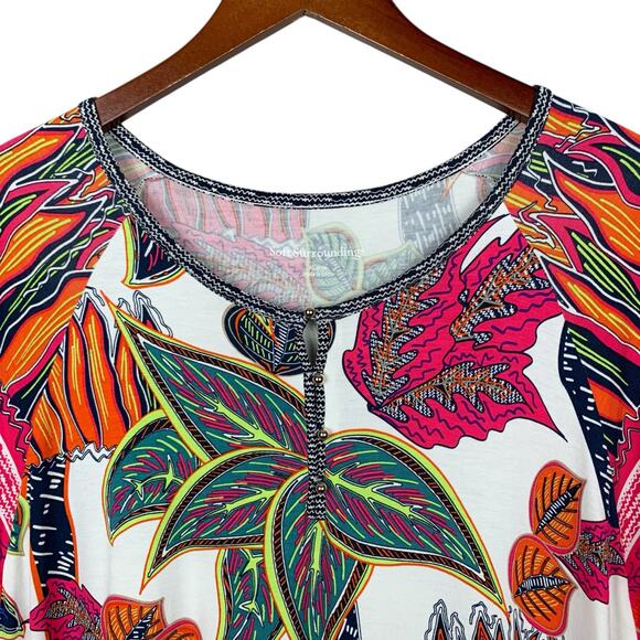 New Soft Surroundings Tigerwood Placed Print Tunic Top Floral Shirt Women's XL - Picture 3 of 9